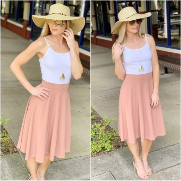 LAST ONE! Blush A-line Midi Skirt - Picture 2 of 5